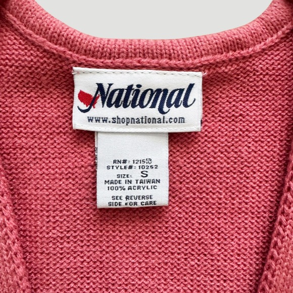 National Womens Pink Knit Cardigan Vest Vintage cottage grandma Pockets Small - Picture 4 of 9